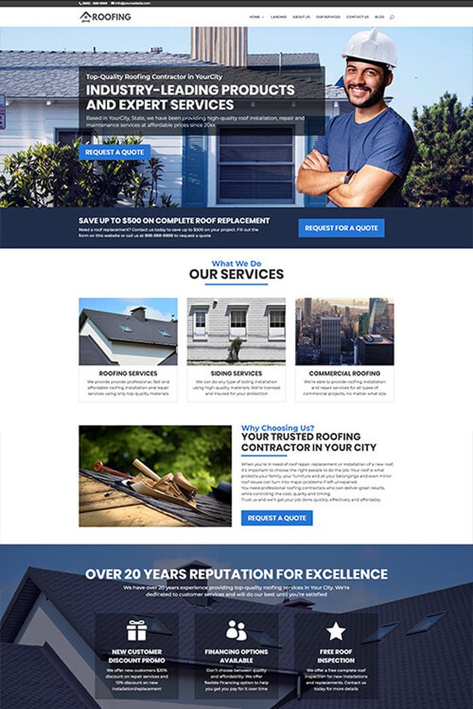 Roofing website built by Hyper Local Hero
